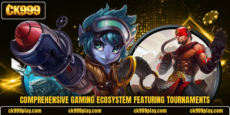 Comprehensive gaming ecosystem featuring tournaments